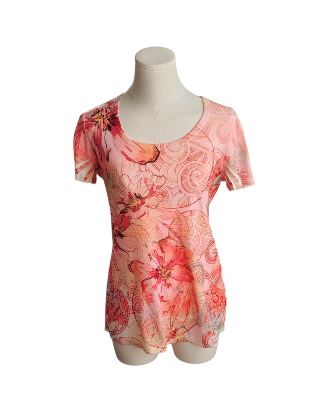 Vintage Style & Co. 100% Cotton Peach Pink Floral Short Sleeve Tee Size Small